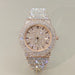 Diamond Paved Stainless Steel Watch with Luminous Dial - Rose Gold