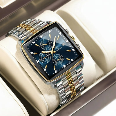 Watch Square Dial Chronograph With Two Tone Band Elite - WO2MEN