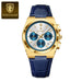 Refined Chronograph Timepiece for Formal Everyday Wear - Gold White Blue