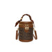 Bucket Bag With Monogram Pattern And Leather Trim Charm - Letter Coffee