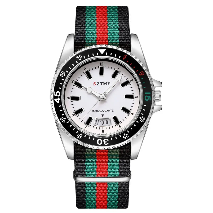 Calendar Watch With Striped Strap And Classic Case