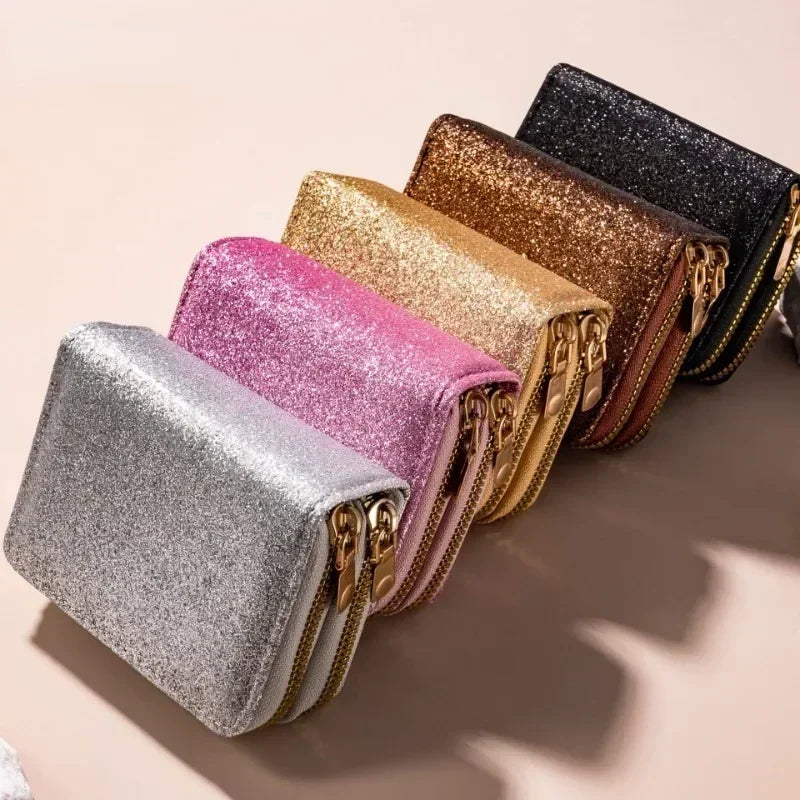 Glitter Sequin Wallet with Double Zip Closure