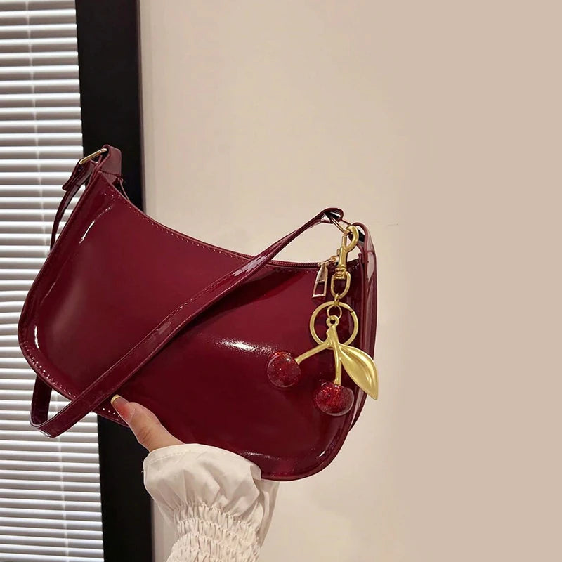 Shoulder Bag Flap Silhouette Cherry Pendant Charm