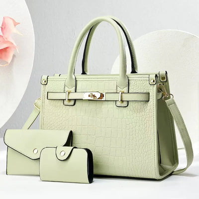 Handbag Ensemble Croc Embossed Tote Set with Wallets - WO2MEN
