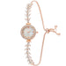 Round Bracelet Watch with Leaf Motif Band Elegant - Rose Gold