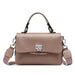 Enveloped Top Handle Bag With Classic Metal Clasp Charm - Khaki