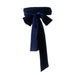 Velvet Bowknot Self Tie Waist Belt with Ribbon Ends - Navy Blue