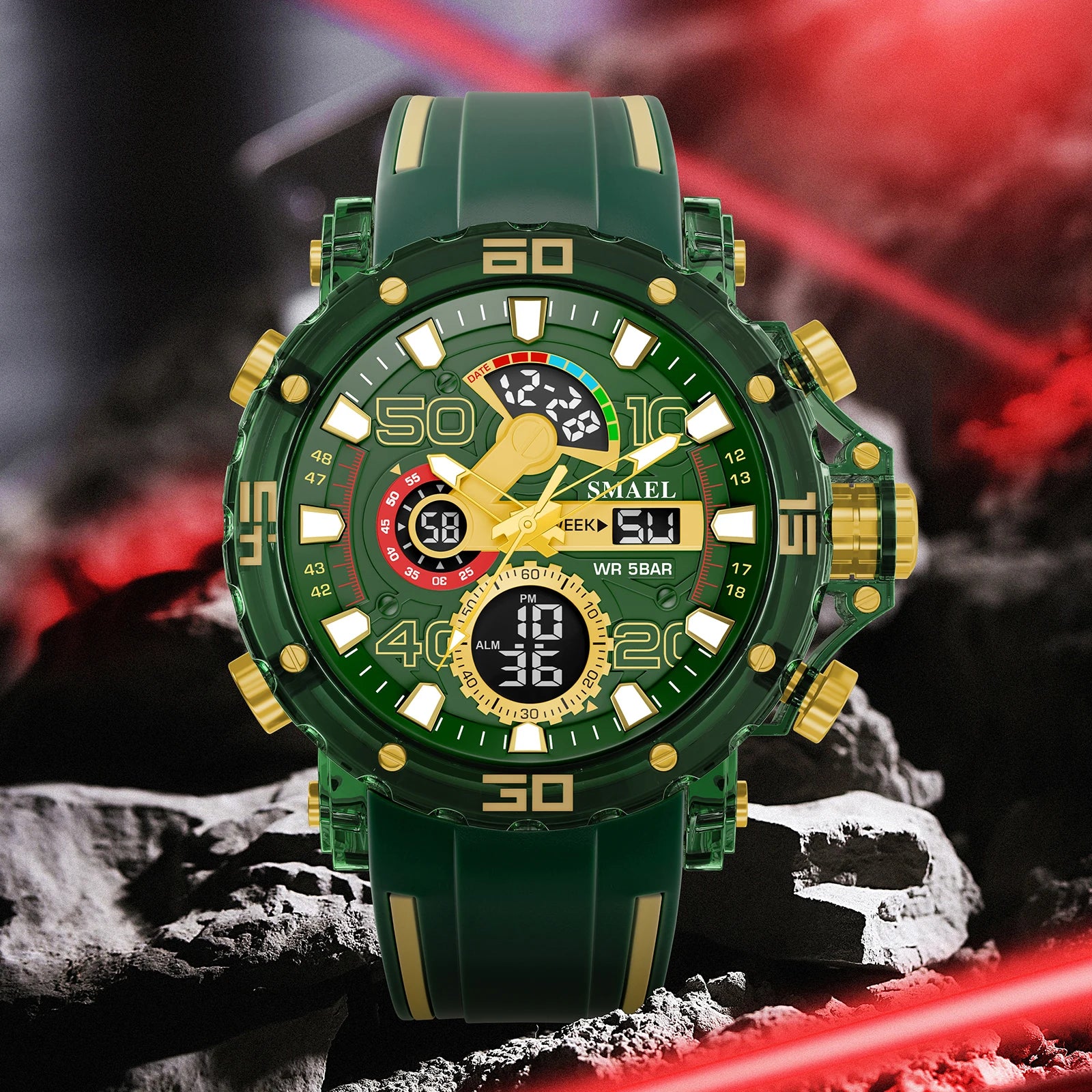 Sport Chronograph Watch LED Display 50M Water Resistant
