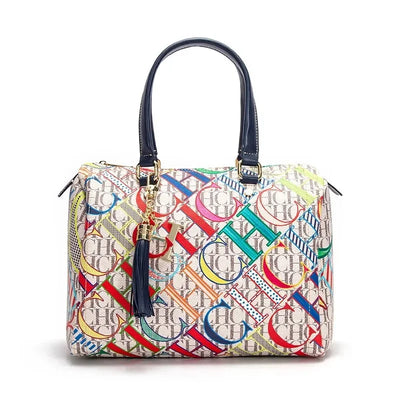 Commuter Crossbody Bag with Vibrant Print Motifs Tassel