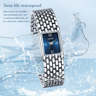 Square Dial Quartz Watch with Stainless Steel Bracelet
