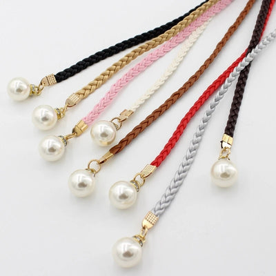 Braided Pearl End Belt with Hanging Pearl Charms