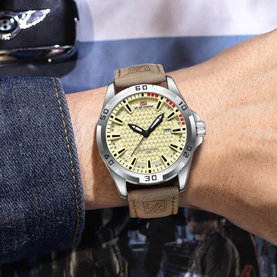 Military Style Quartz Watch With Geometric Dial Texture