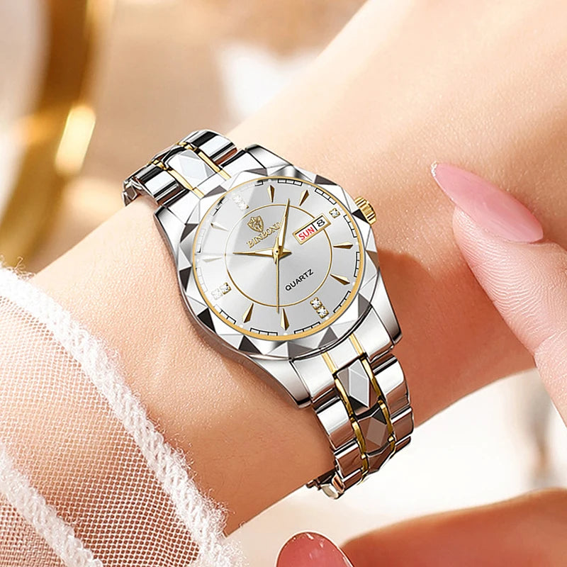 Watch With Diamond Markers And Faceted Bezel Details - WO2MEN