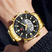 Dual Time Analog Digital Quartz Wristwatch Chronograph - Gold