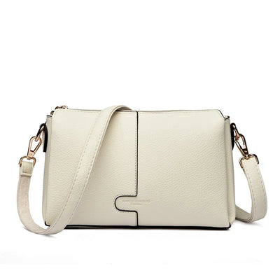 Crossbody Handbag with Flap Detail and Adjustable Strap - Rice White
