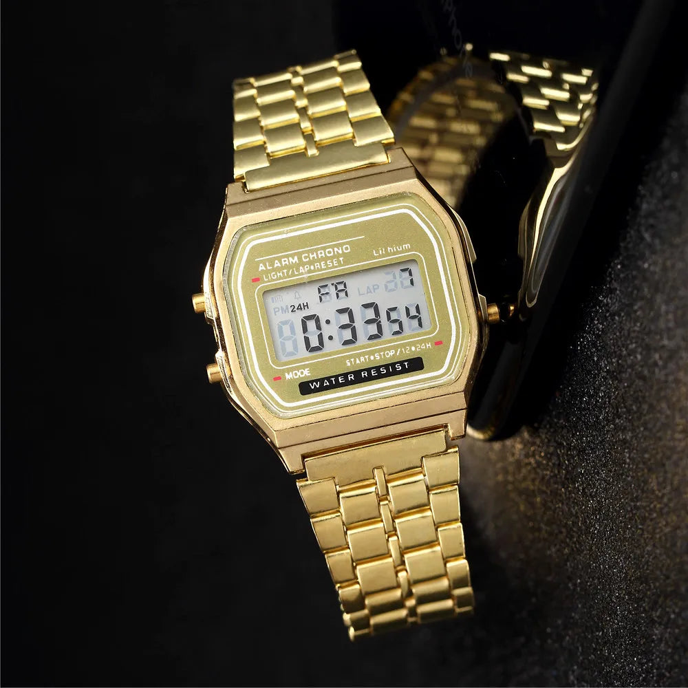 Digital Wristwatch Rectangular Face Bracelet Clasp