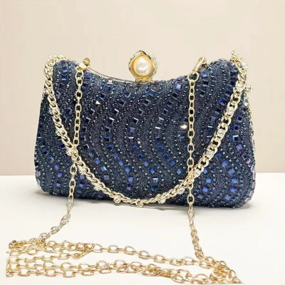 Beaded Rhinestone Chain Handbag with Pearl Clasp Gala - WO2MEN