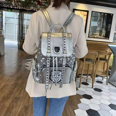 Backpack with Studded Straps and Polished Detailing - WO2MEN