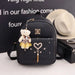 Backpack With Heart Motif and Tassel Charm Edition - Black backpack [send bear pendant]]