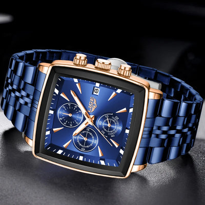 Square Chronograph Timepiece With Bold Geometric Dial