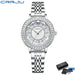 Crystal Halo Dial Dress Watch With Sparkling Bezel - Silver White