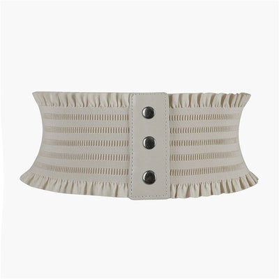 Wide Elastic Waist Belt with Snap Detail Adjustable - Apricot