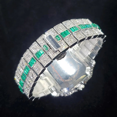 Square Dial Wristwatch With Embedded Stones Glamour