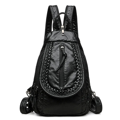 Backpack with Braided Front Pocket and Zipper Closure - Black V2