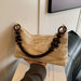 Cotton Canvas Tote Bag with Wooden Bead Handle - Khaki