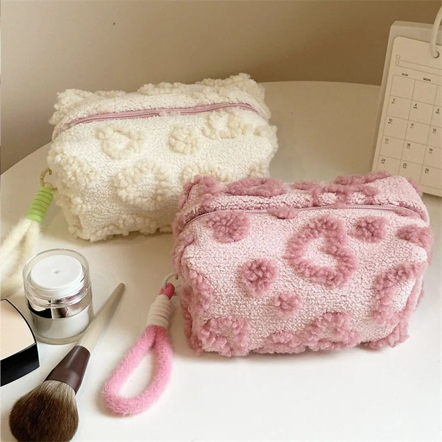 Cosmetic Case Plush Pouch with Handle for Travel Use - WO2MEN