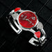 Heart Charm Watch with Crystal Elegant Dial Quartz - Red
