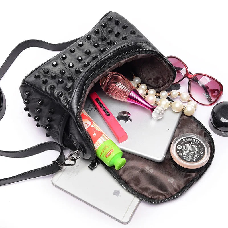 Studded Barrel Shaped Shoulder Bag with Crossbody Strap
