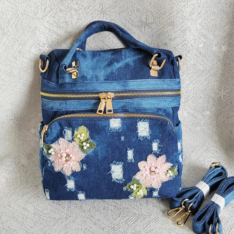 Backpack Embroidered Bloom Pocket Design with Straps - WO2MEN