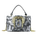 Snake Pattern Shoulder Bag With Ornate Gold Clasp Grace - Silver