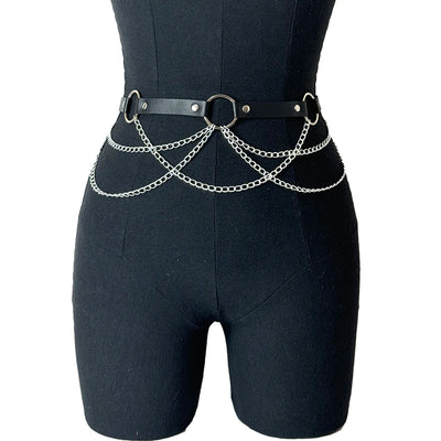Harness Belt with Chain Drapes Statement Accessory