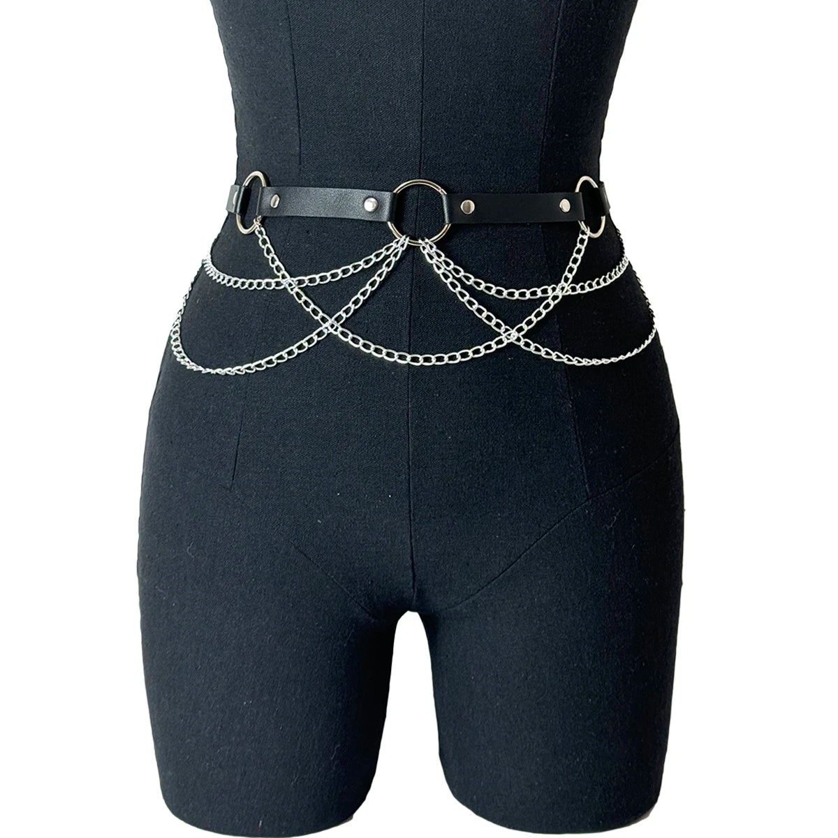 Harness Belt with Chain Drapes Statement Accessory