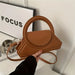 Handbag With Circular Ring Handle Geometric Satchel - Brown