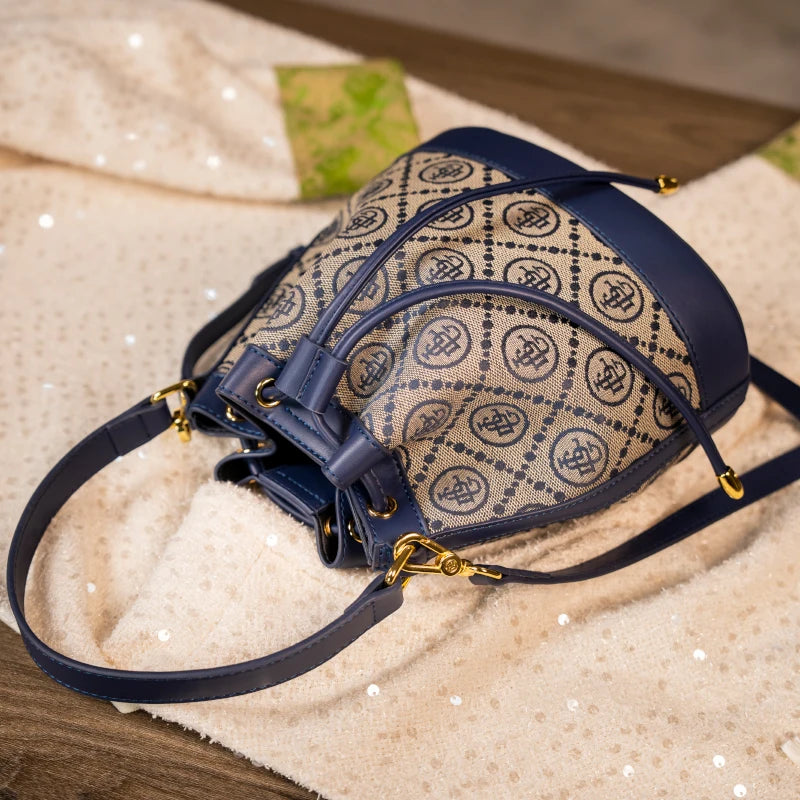 Bucket Bag Crossbody with Embroidered Monogram Pattern - WO2MEN