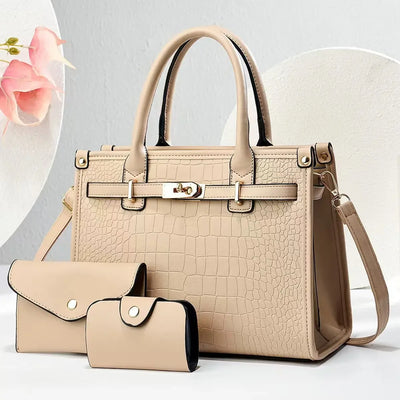 Handbag Ensemble Croc Embossed Tote Set with Wallets - WO2MEN