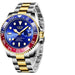 Wristwatch with Luminous Hands And Rotatable Bezel - Red Blue Steel
