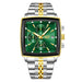 Square Chronograph Timepiece With Bold Geometric Dial - Gold Green