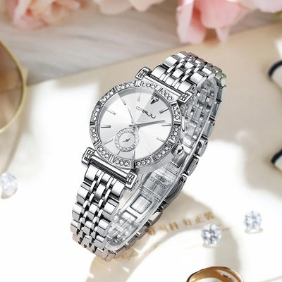 Watch Diamond Halo Dial With Crystal Bezel Chain Band - WO2MEN