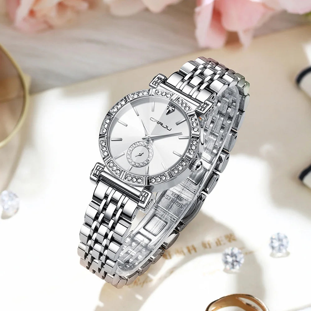 Diamond Accent Round Dial Crystal Watch With Crystals