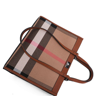 Checkered Patchwork Tote With Structured Silhouette