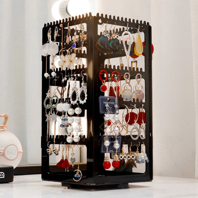 360 Degree Rotating Jewelry Storage Box Earring Display