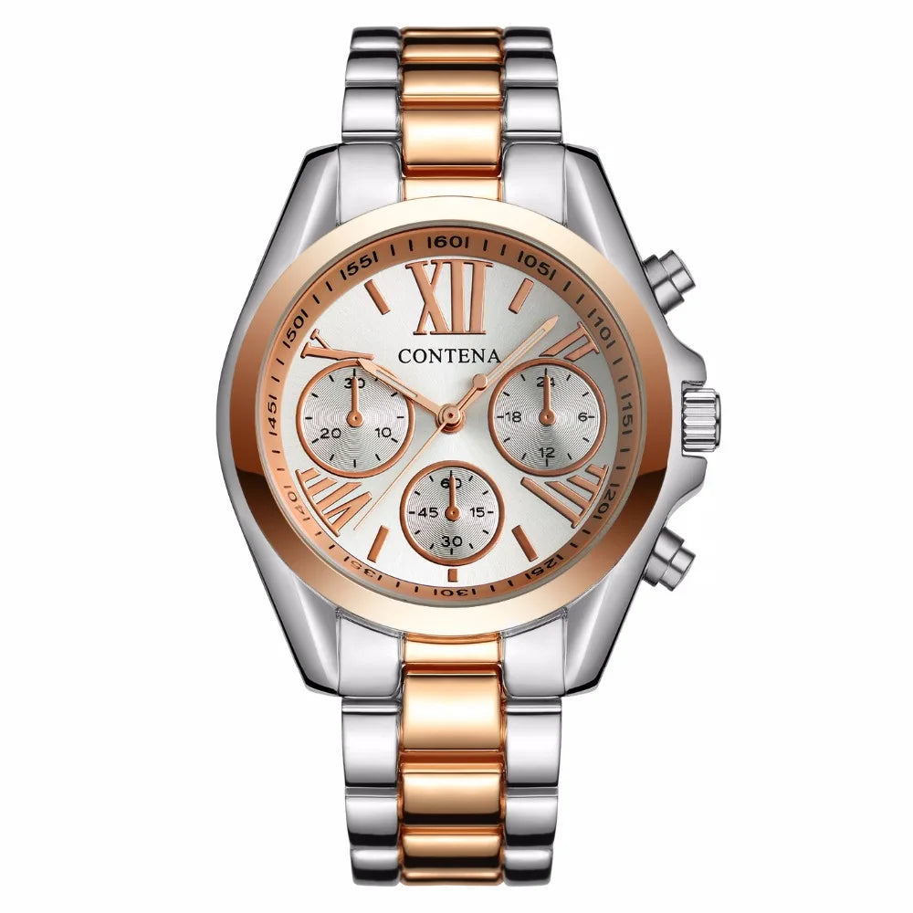 Elegant Women’s Stainless Steel Quartz Watch – Gold & Silver