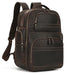 Double Layer Leather Backpack for Men with USB Charging - Dark Brown