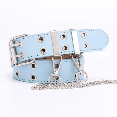 Women Double Ring Eyelet Belt for Dress Jeans