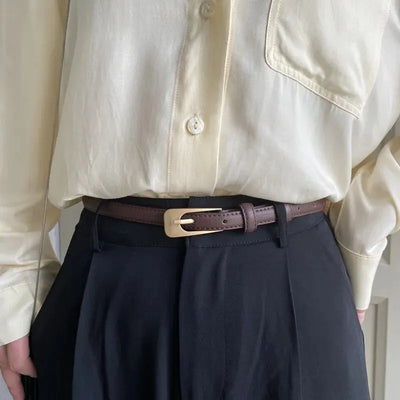 Womens Minimalist Belt with Needle Button Buckle - Coffee
