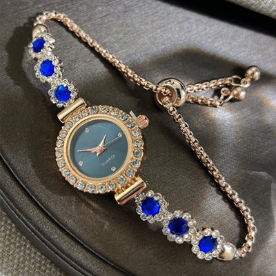 Bracelet Watch with Crystal Bezel Quartz Movement - Blue